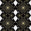 Ikat Black white and yellow swirls seamless pattern. This abstract pattern is a great way to add interest to any surface Royalty Free Stock Photo